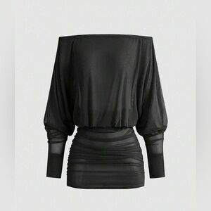 Black Sheer Ruched Mini Dress